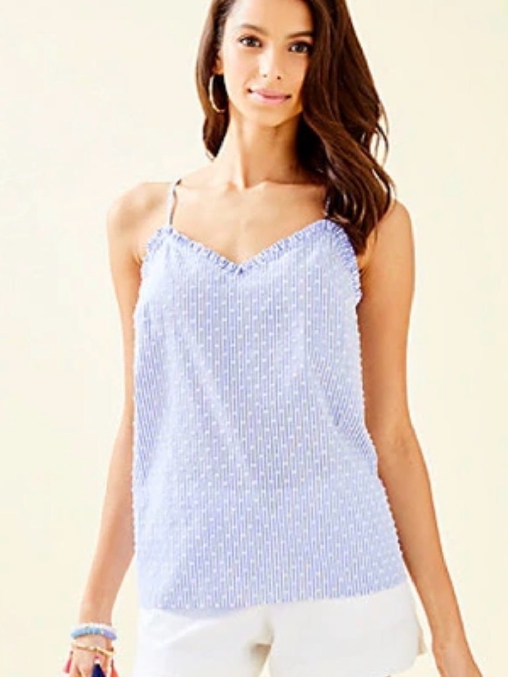 Lilly Pulitzer Light Blue Dot Dusk Ruffle Spaghetti Strap Tank Top